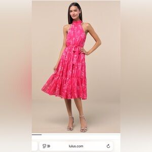 Lulus Float To You Hot Pink Floral Midi Dress Size M
